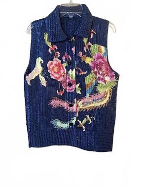 Vintage 90's Quilted Oriental Vest Phoenix Floral Grandmacore Art to Wear Large